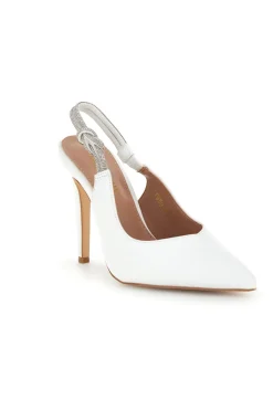 Weiße Pumps mit hohem Absatz und Glitzerriemen P650-FIRST LADY Best