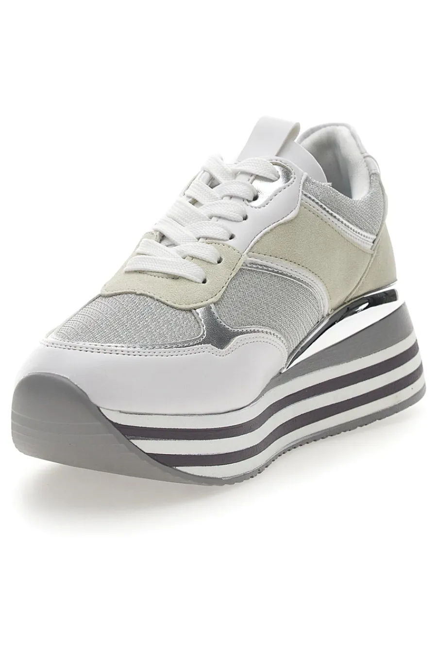 Weiße Schnürschuhe mit Plateau und Obermaterial mit Glitzer CAFE‘ COST H1506049-CAFÈ COST Outlet