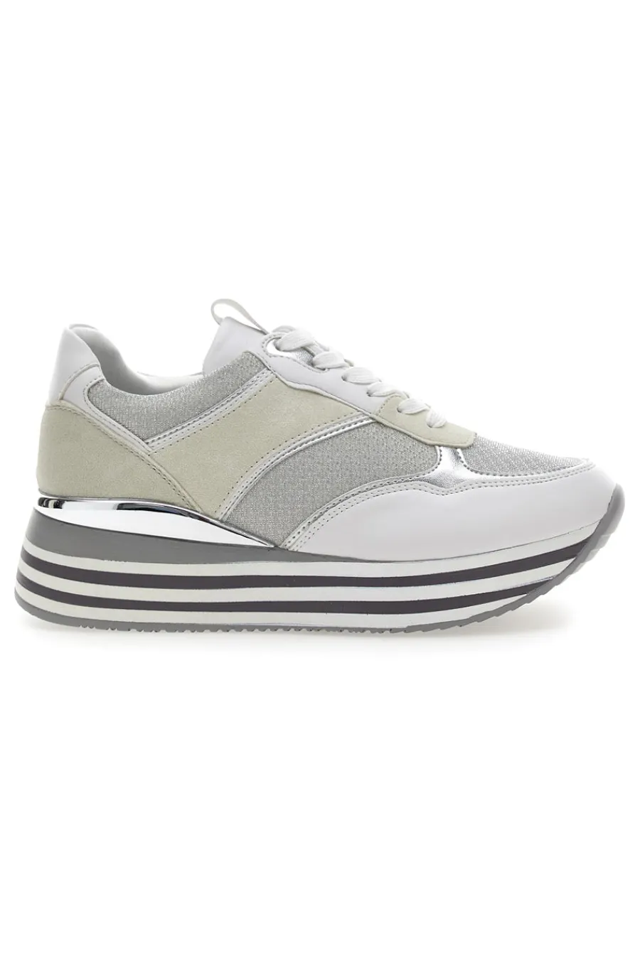 Weiße Schnürschuhe mit Plateau und Obermaterial mit Glitzer CAFE‘ COST H1506049-CAFÈ COST Outlet