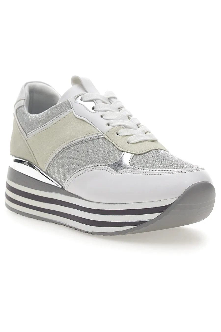 Weiße Schnürschuhe mit Plateau und Obermaterial mit Glitzer CAFE‘ COST H1506049-CAFÈ COST Outlet