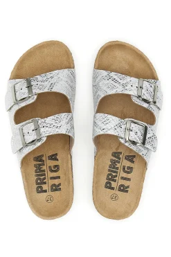 Weiße Slipper mit gemustertem Obermaterial und Doppelschnalle 1043108-PRIMA RIGA Best