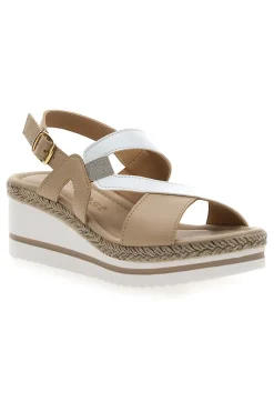Weiße und beige Sandale mit mittlerem Keilabsatz MK3313109-PITTARELLO LOOK Outlet