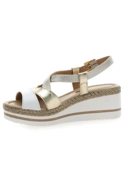 Weiße und beige Sandale mit mittlerem Keilabsatz MK3234109-PITTARELLO LOOK Hot