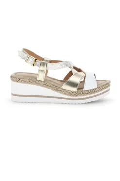 Weiß-goldene Keilsandaletten im Pittarello-Look MK3234109-PITTARELLO LOOK Discount