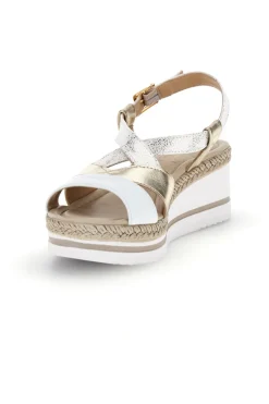 Weiß-goldene Keilsandaletten im Pittarello-Look MK3234109-PITTARELLO LOOK Discount