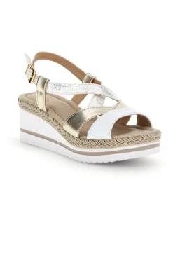 Weiß-goldene Keilsandaletten im Pittarello-Look MK3234109-PITTARELLO LOOK Discount