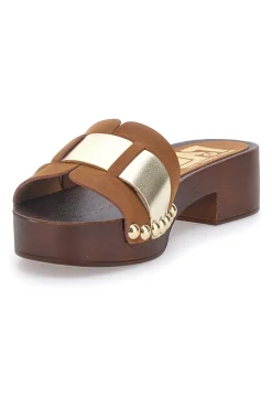 Zoccoli bassi marroni con fascia oro Atene 8657-PITTARELLO LOVE Sale