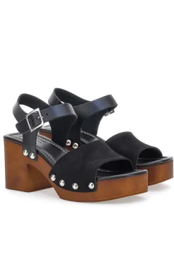 Zoccoli con Cinturino Vera Pelle Neri 5757-PITTARELLO LOVE Discount