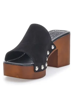 Zoccoli Neri in Vera Pelle con Tacco Effetto Legno 4850-PITTARELLO LOVE New