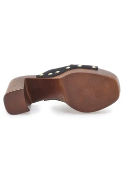 Zoccoli sabot neri con borchie e tacco largo effetto legno 405011/P-PITTARELLO LOVE Hot