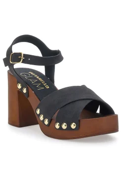 Zoccoli Sandali Neri Con Tacco 9 Cm 8507-PITTARELLO