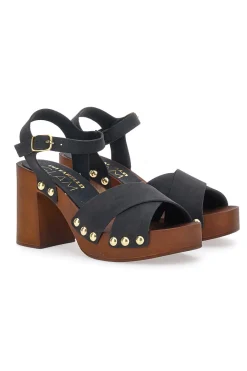Zoccoli Sandali Neri Con Tacco 9 Cm 8507-PITTARELLO